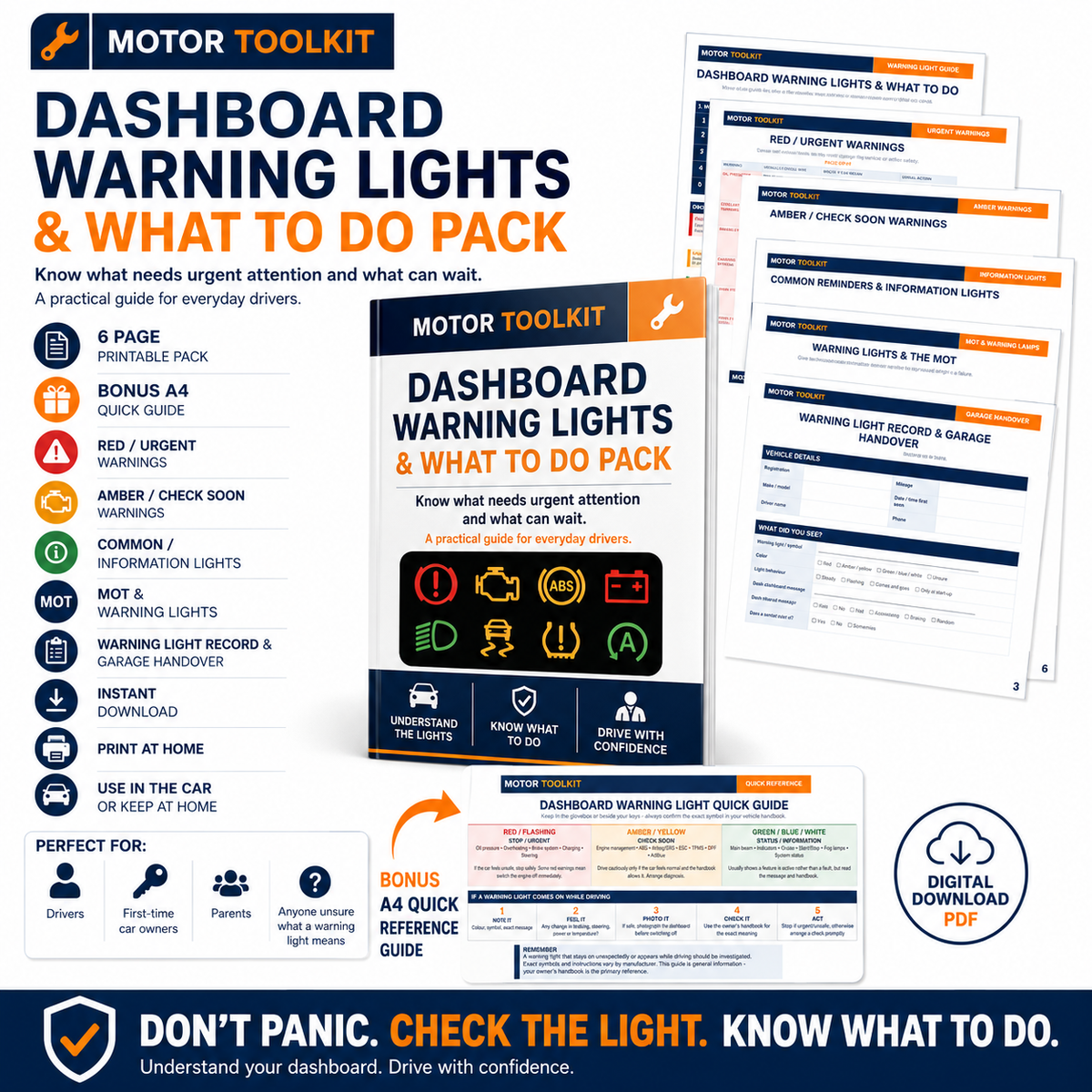 Dashboard Warning Lights & What To Do Pack – Printable Driver Guide